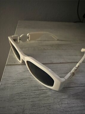 White Rectangular Sunglasses with Black Lenses